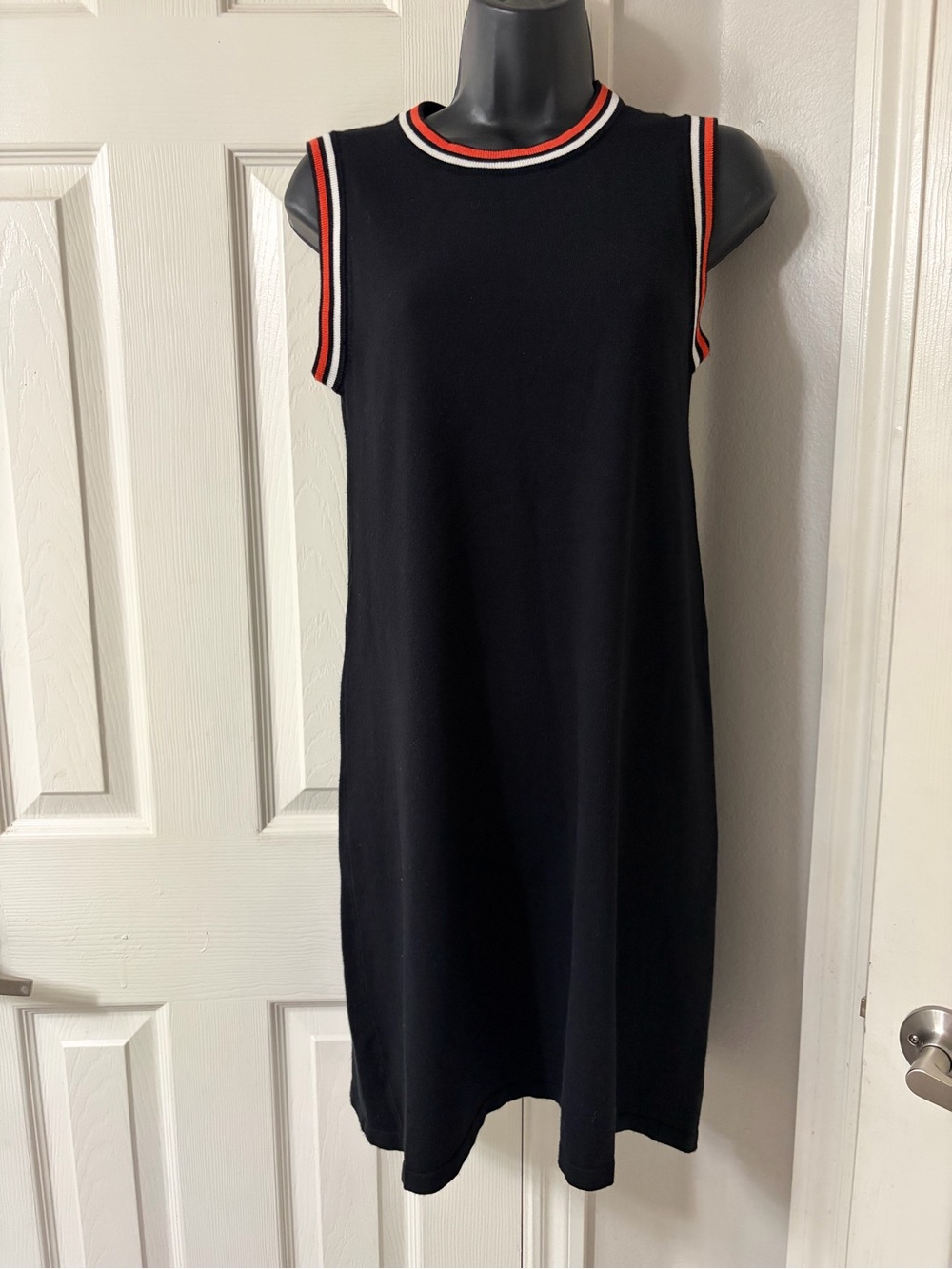 THML Black Sleeveless Sporty Shift Dress with Striped Ribbed Trim-Small